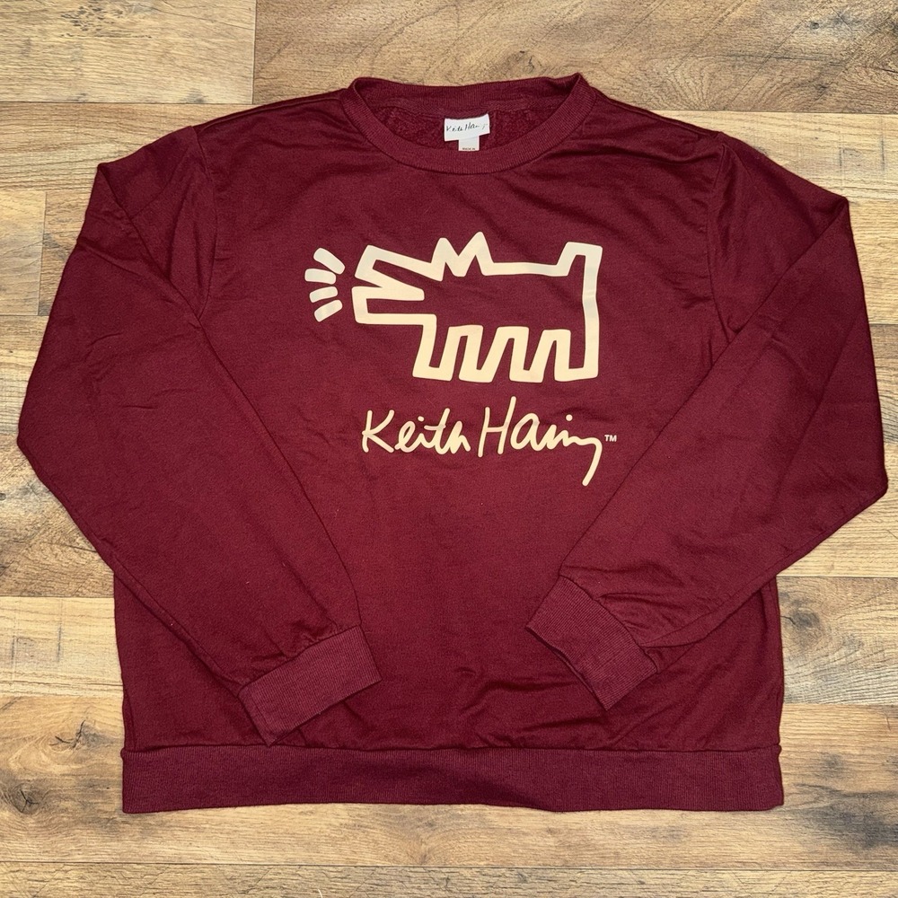 Keith Haring Barking Dog Sweatshirt Maroon Burgundy Medium Graphic Tee